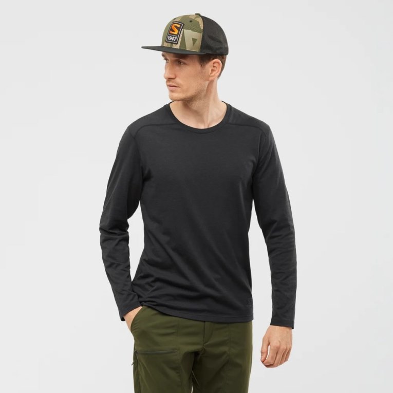 Camiseta Salomon Essential Long Sleeve Hombre Negros | MX ZCTF309